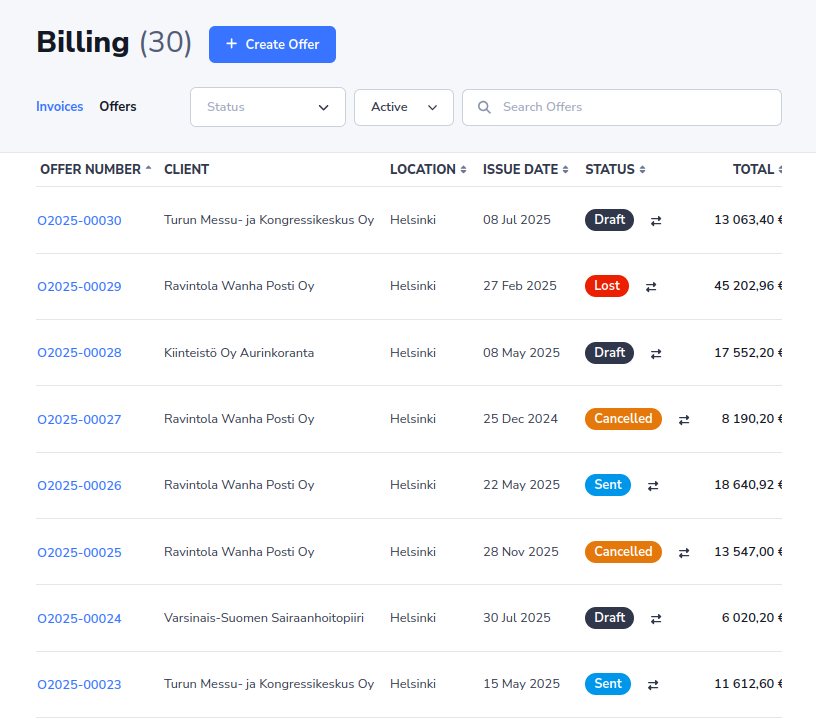 SiteOps offers list with status badges, validity periods, and quick actions