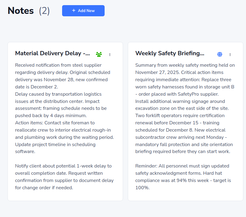 Notes & Announcements